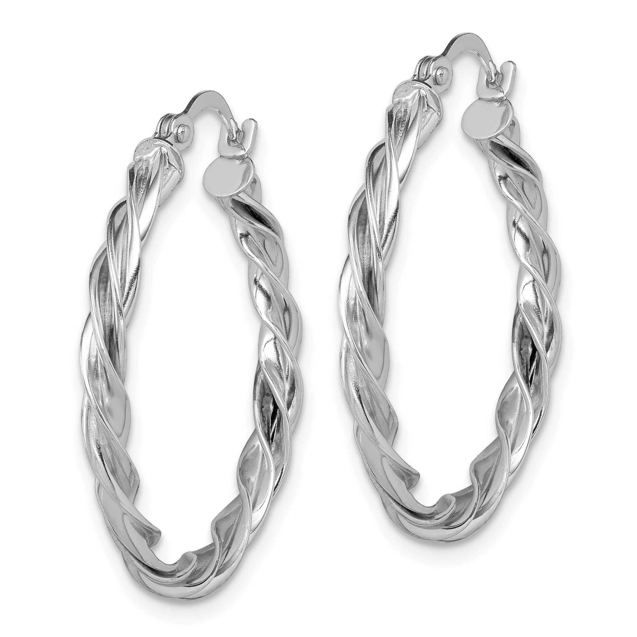 14K White Gold Polished Twisted Hoop Earrings Secondary image