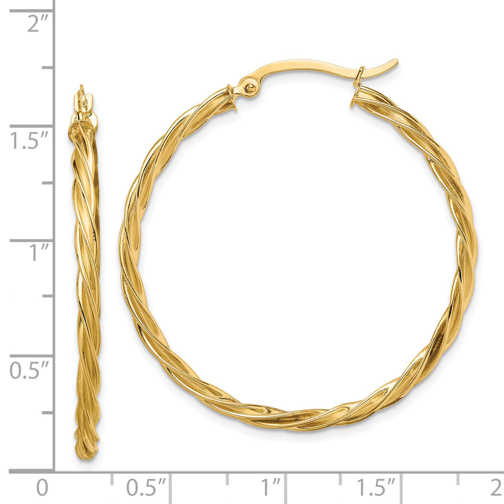 14K Polished Twisted 2.5mm Hoop Earrings
