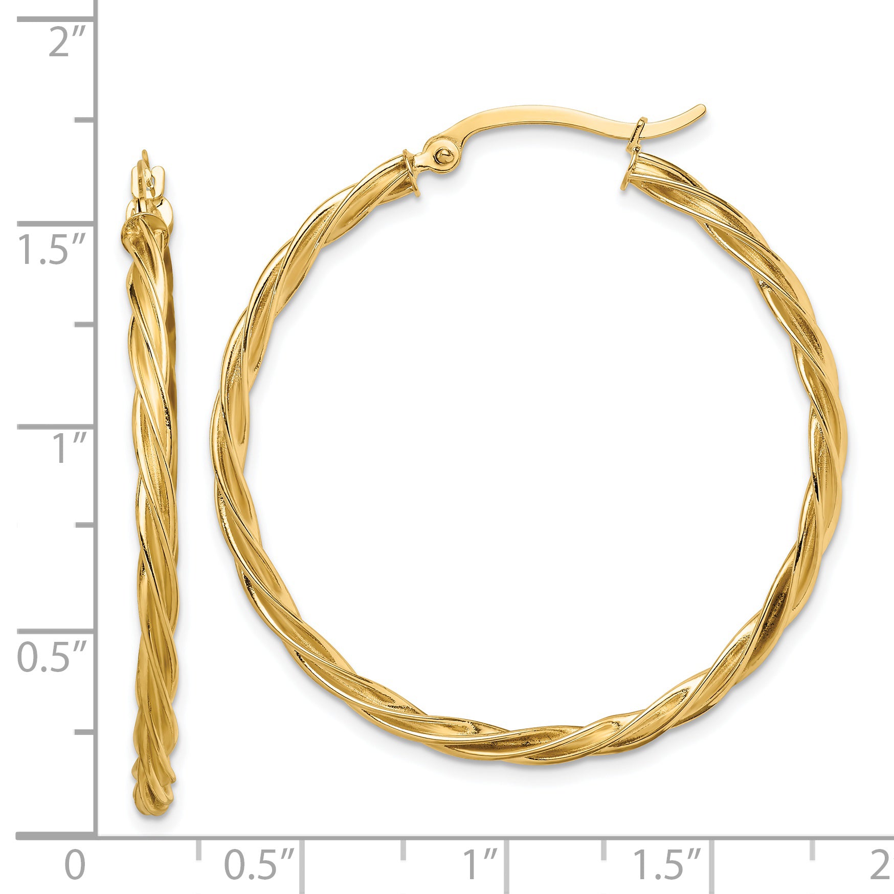 14K Polished Twisted 2.5mm Hoop Earrings
