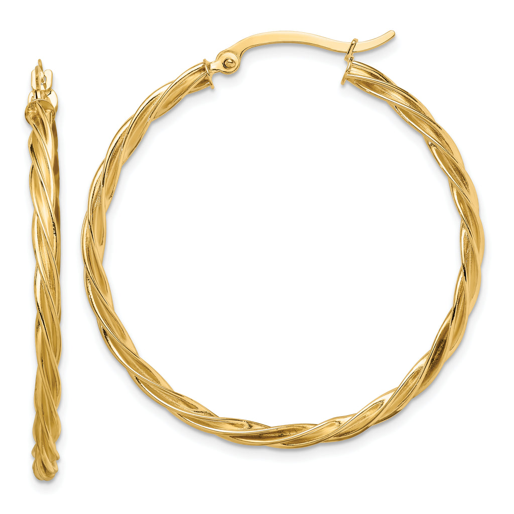 14K Polished Twisted 2.5mm Hoop Earrings