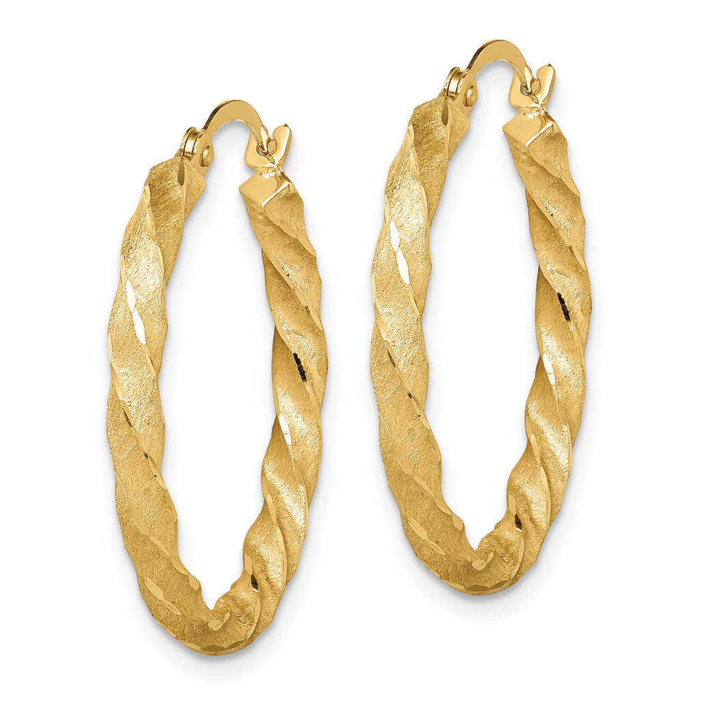 14K Twisted Satin Diamond-Cut Hoop Earrings