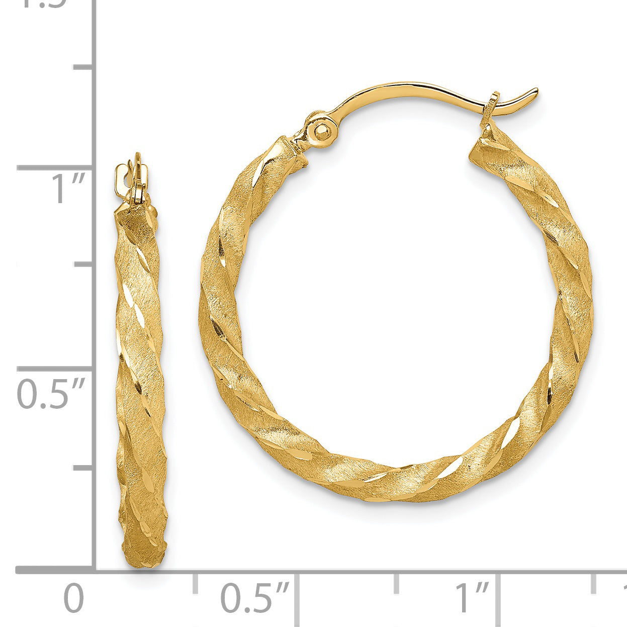 14K Twisted Satin Diamond-Cut Hoop Earrings