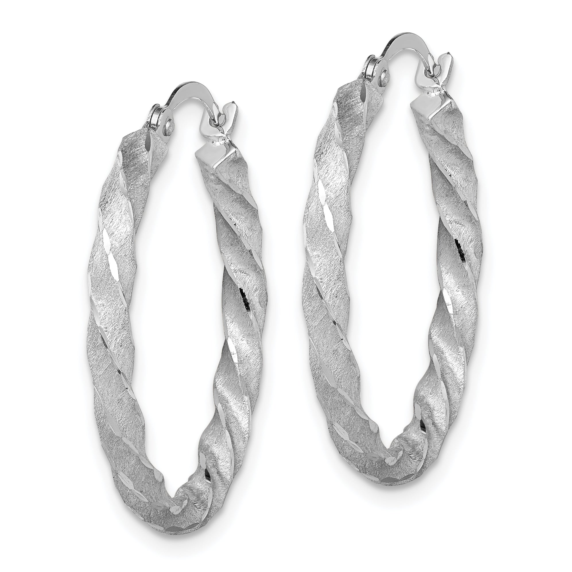 14K White Gold Twisted Satin Diamond-Cut Hoop Earrings Secondary image