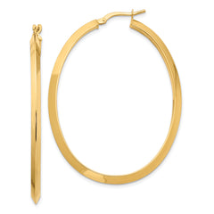 14K Large 3mm Knife Edge Oval Hoop Earrings