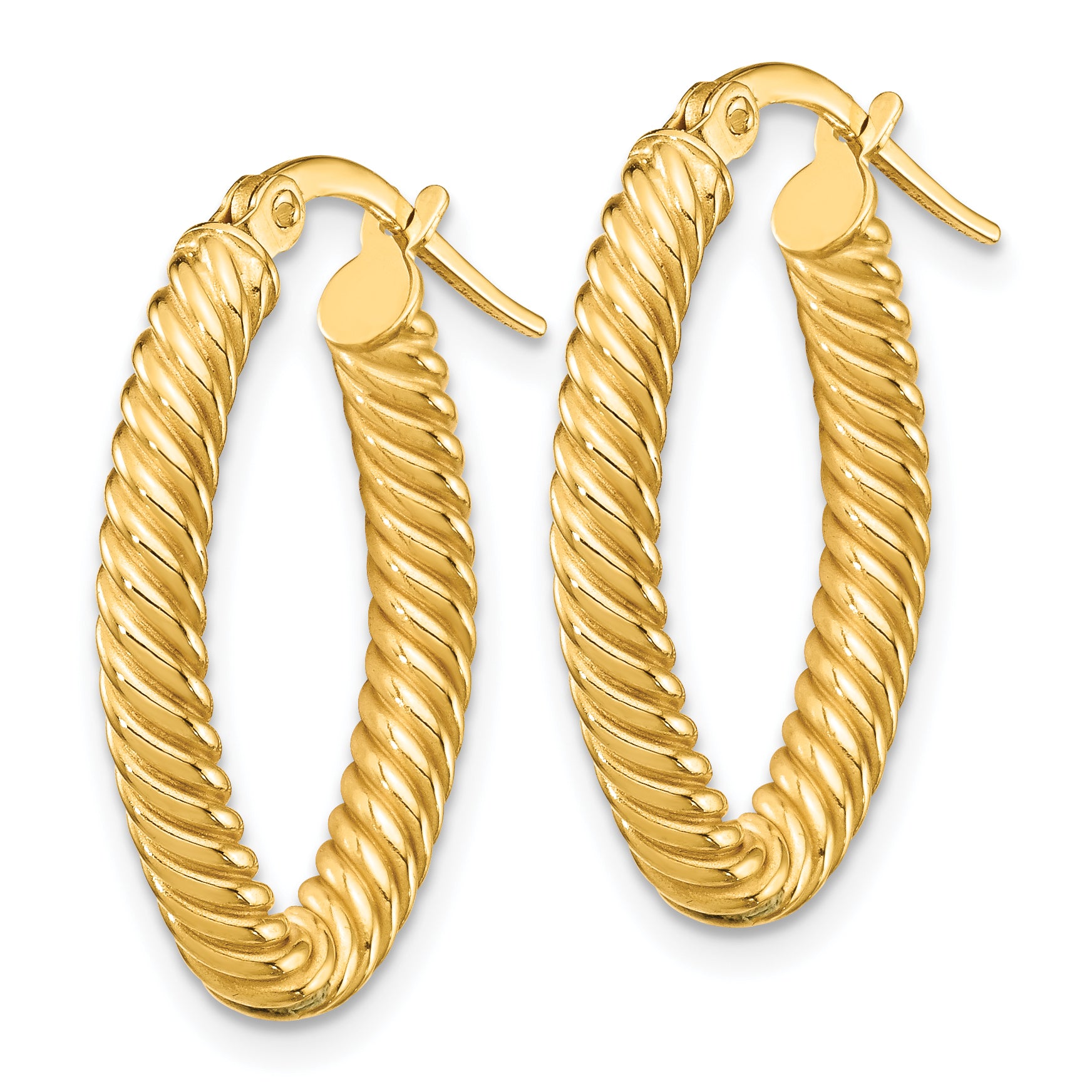 14K Small 3mm Textured Oval Hoop Earrings Secondary image