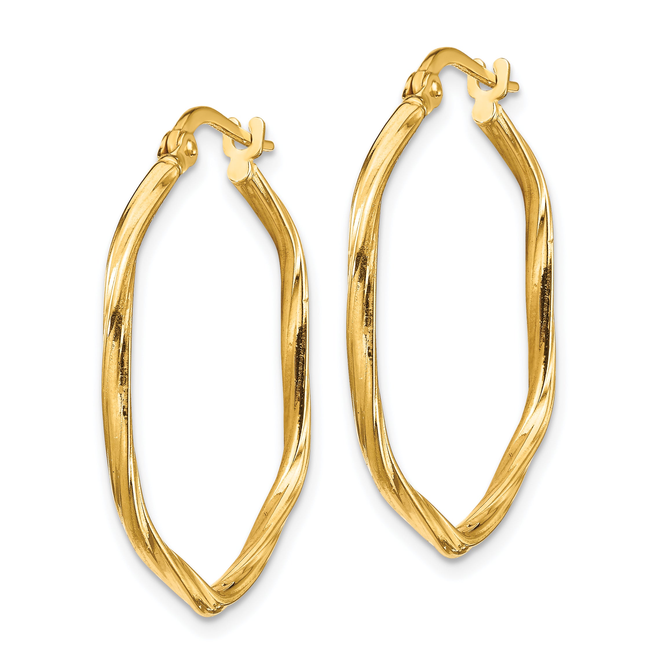14K 1x1mm Textured Twist Hexagon Hoop Earrings Secondary image