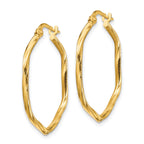 14K 1x1mm Textured Twist Hexagon Hoop Earrings