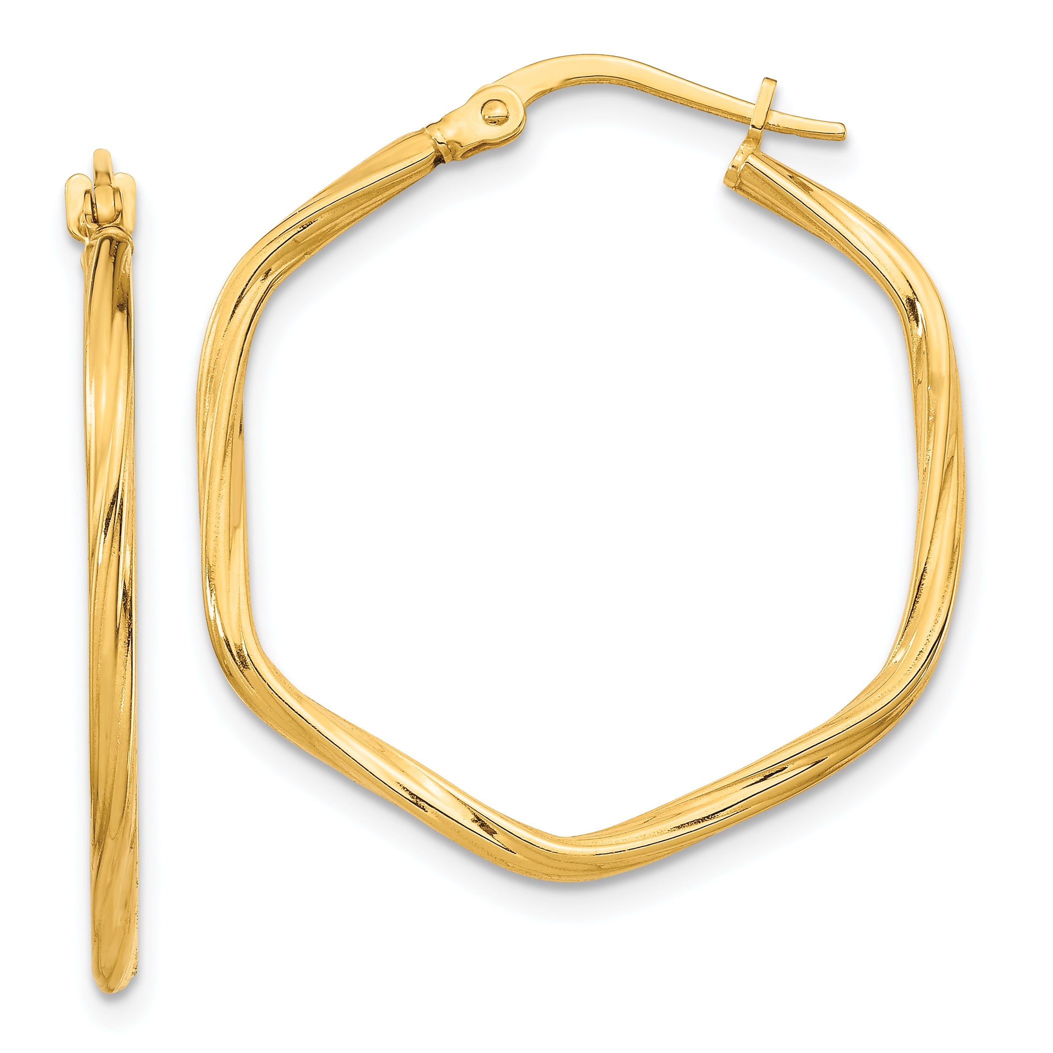 14K 1x1mm Textured Twist Hexagon Hoop Earrings Main image