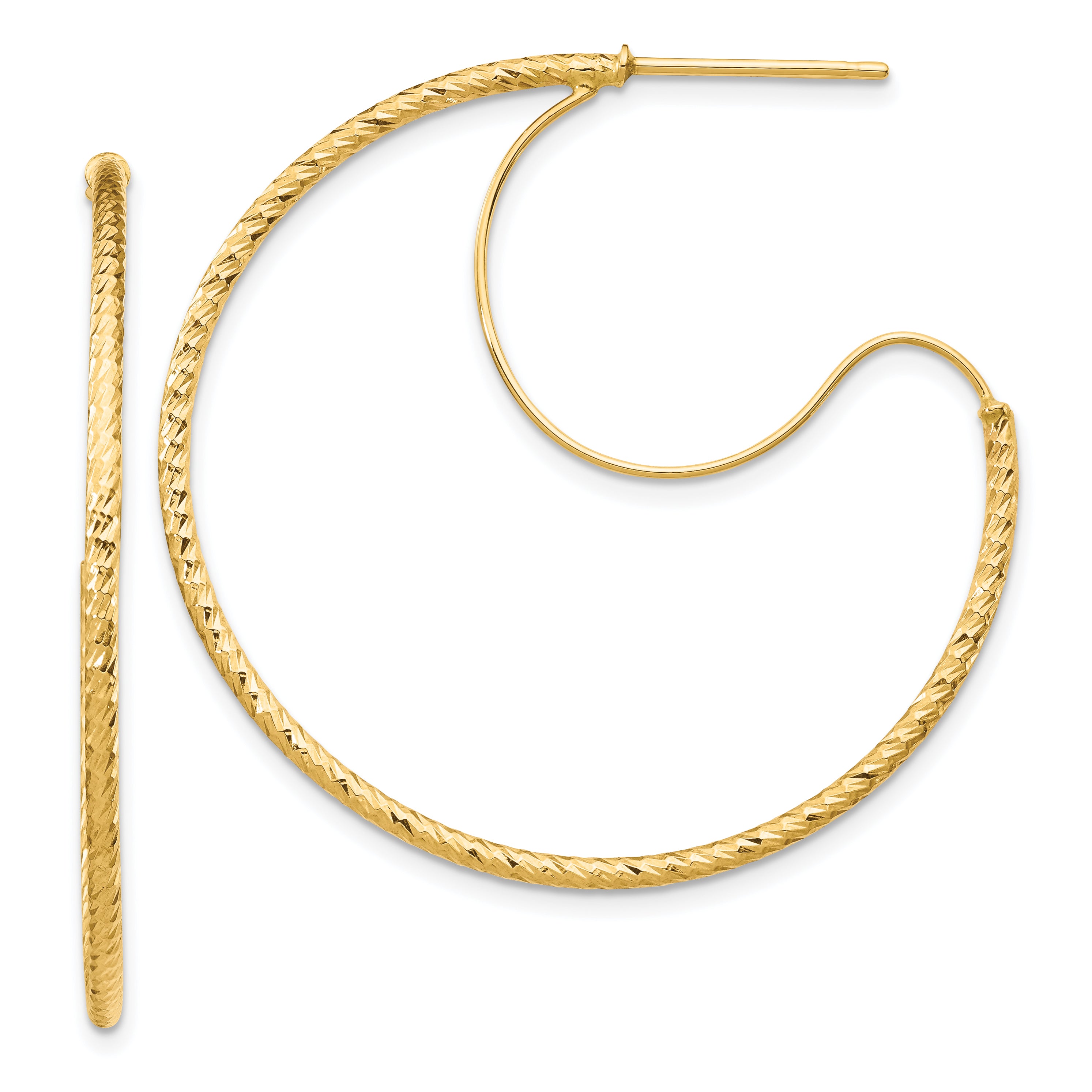 14K 1.5x35mm D/C with Polished wire Hoop Earrings