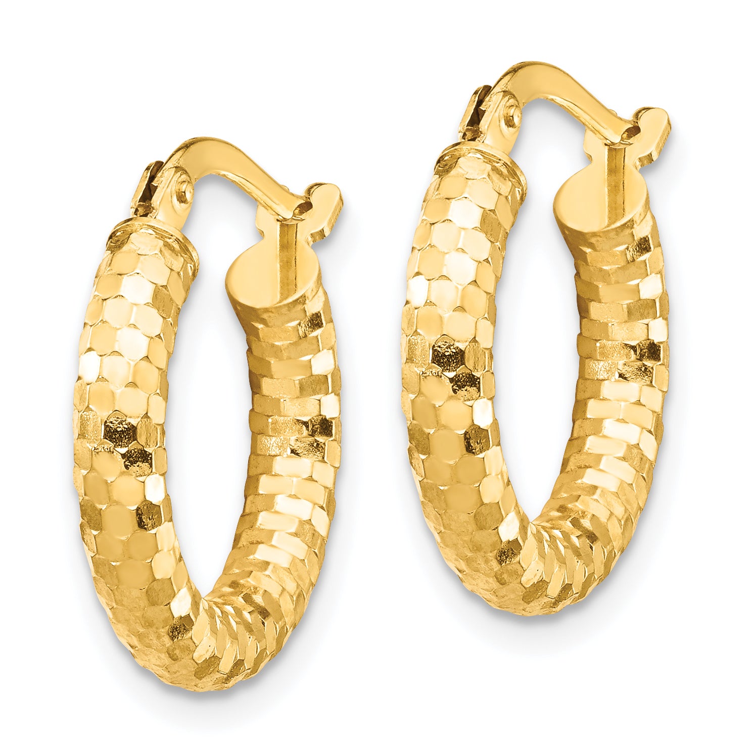 14K 3x10mm Diamond-cut Hoop Earrings