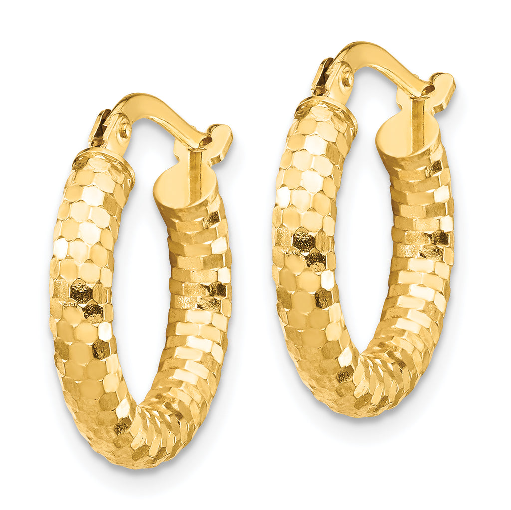 14K 3x10mm Diamond-cut Hoop Earrings