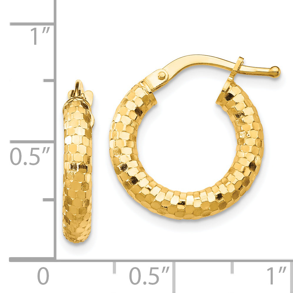 14K 3x10mm Diamond-cut Hoop Earrings