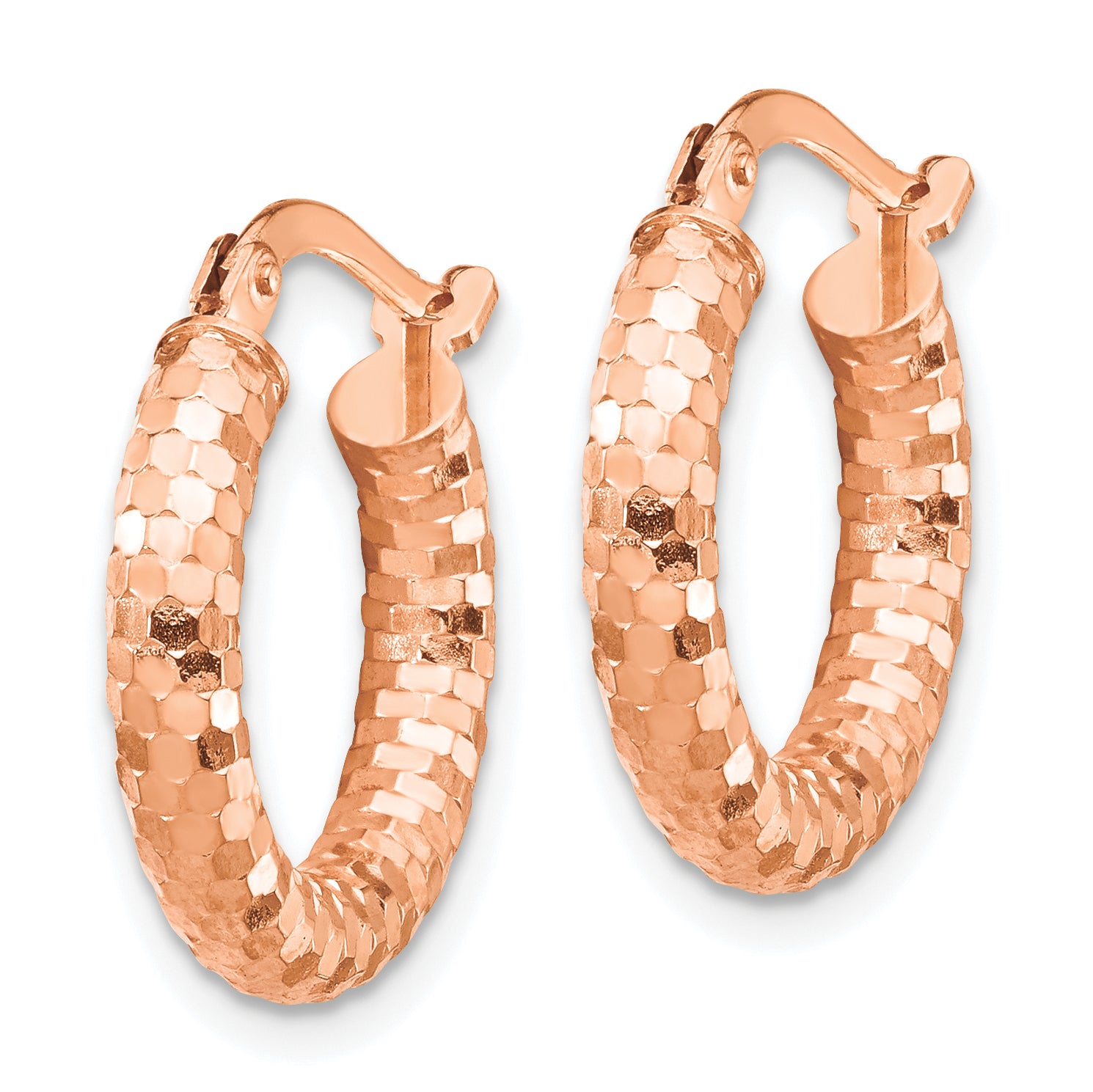 14k Rose Gold 3x10mm Diamond-cut Hoop Earrings Secondary image