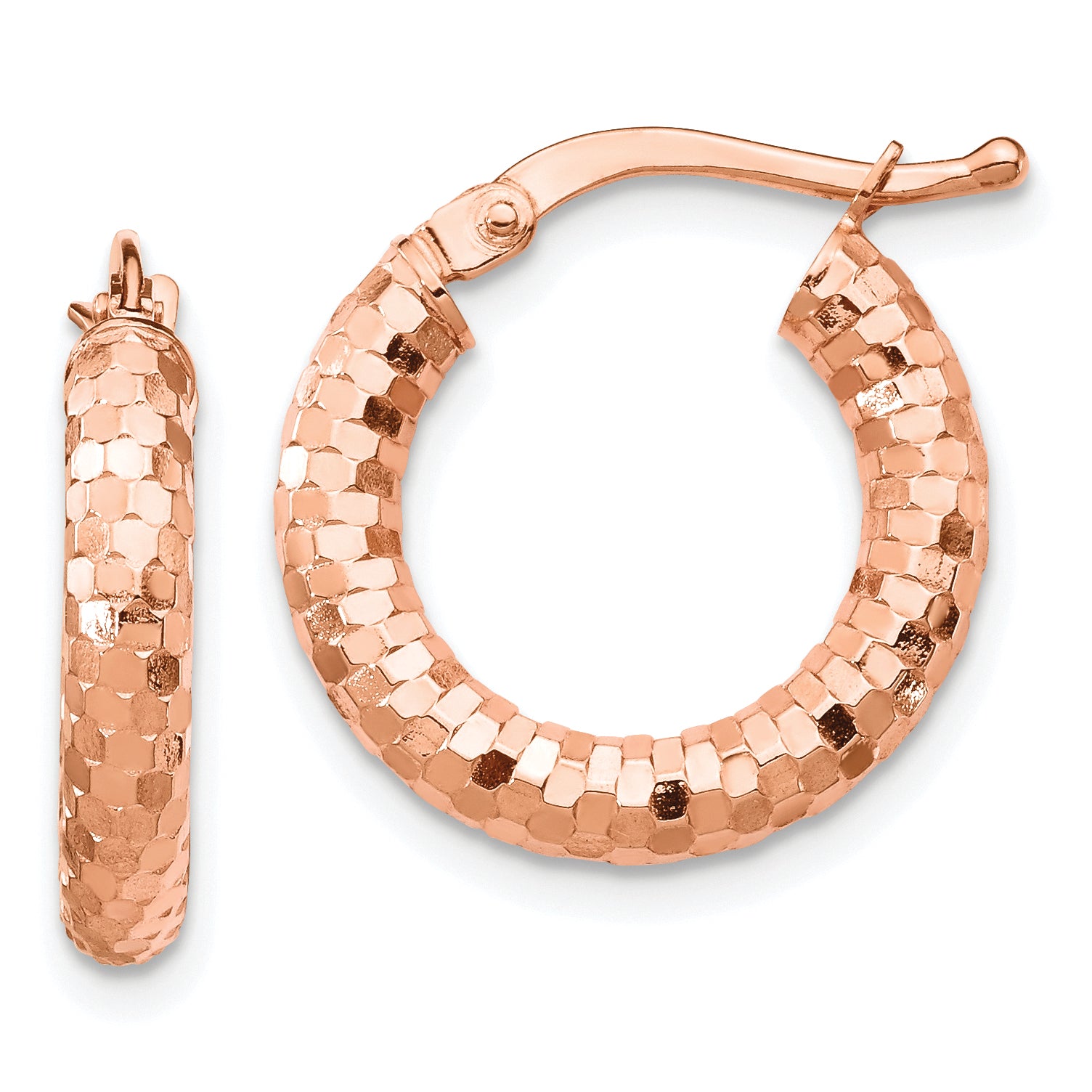14k Rose Gold 3x10mm Diamond-cut Hoop Earrings Main image