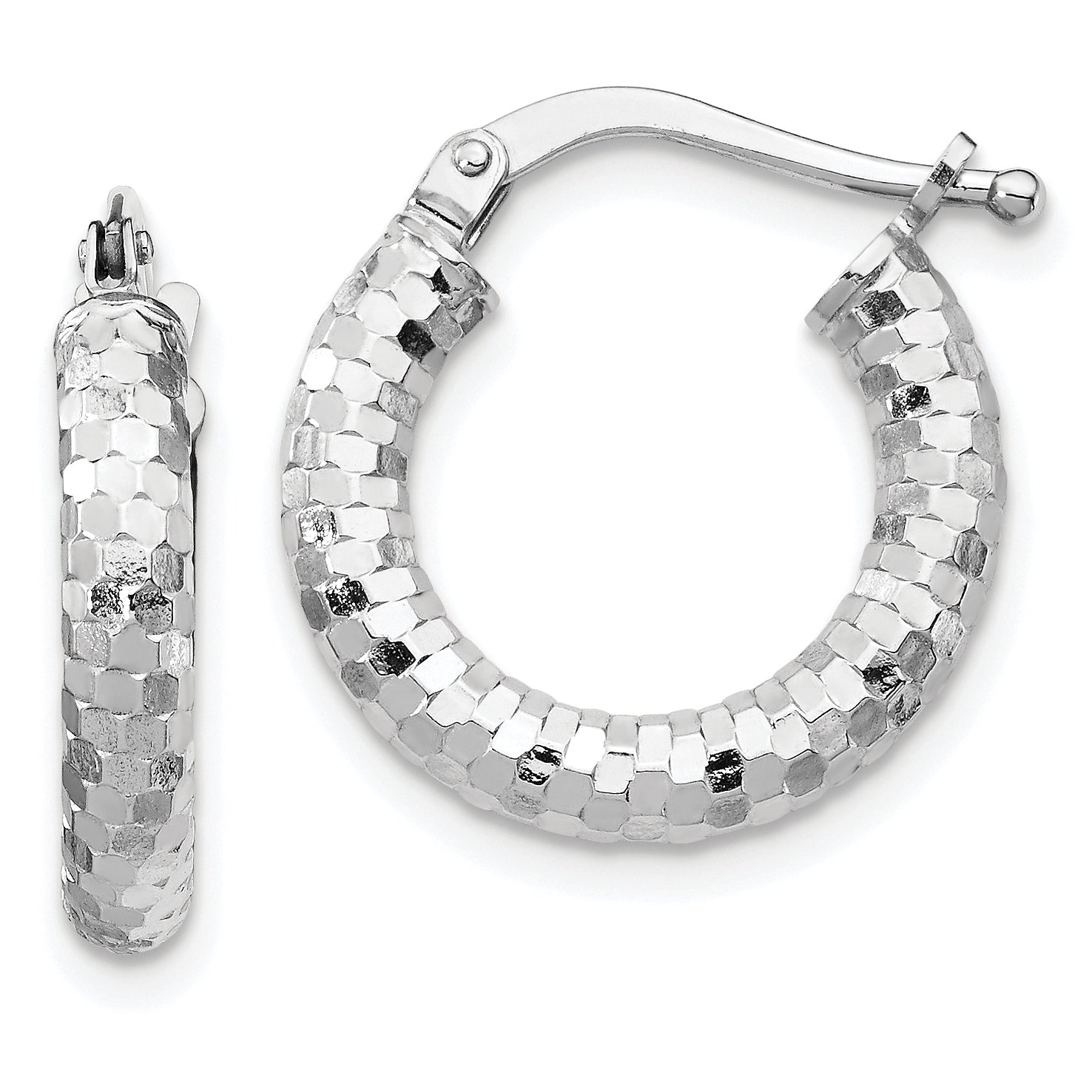14k White Gold 3x10mm Diamond-cut Hoop Earrings Main image