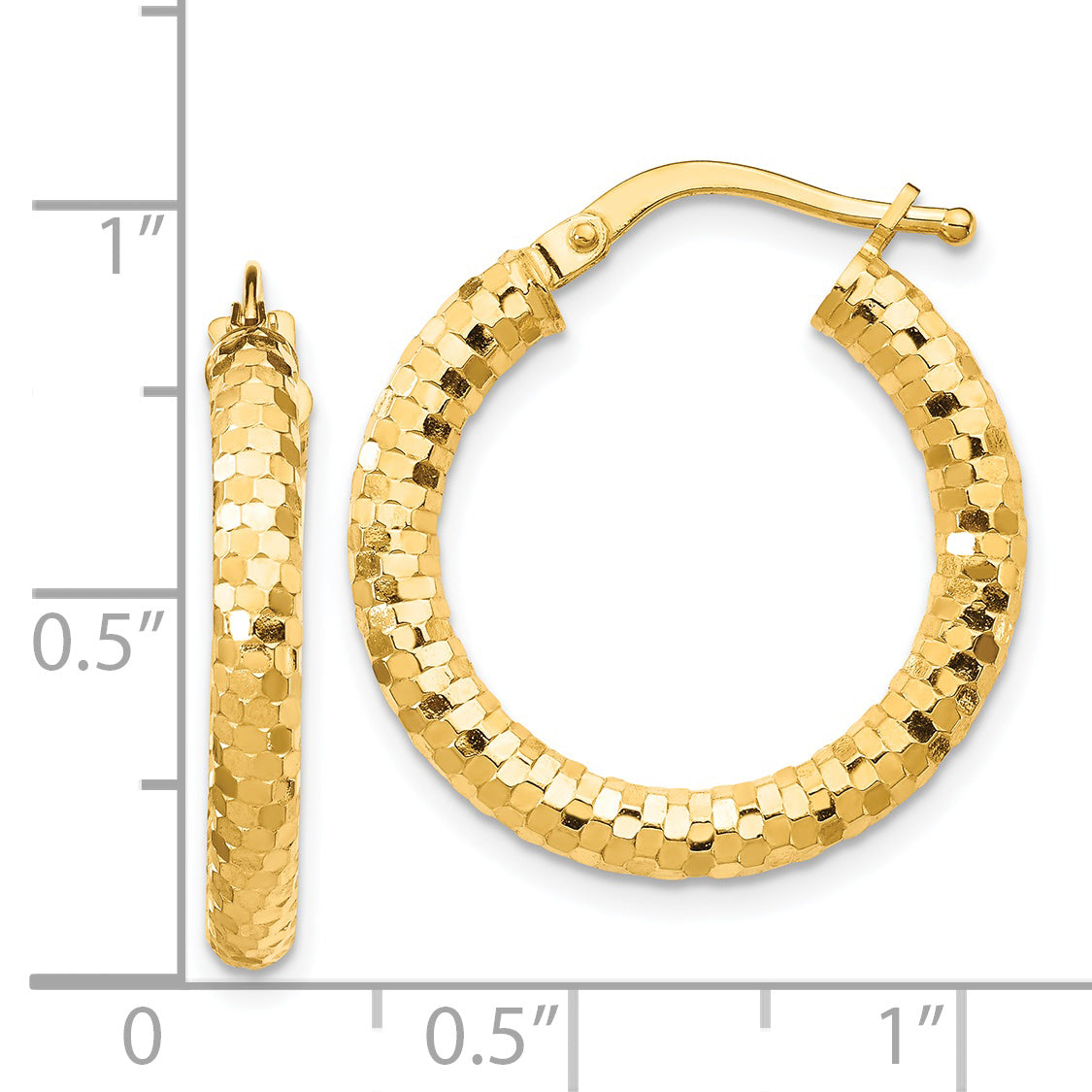 14K 3x22mm Diamond-cut Hoop Earrings