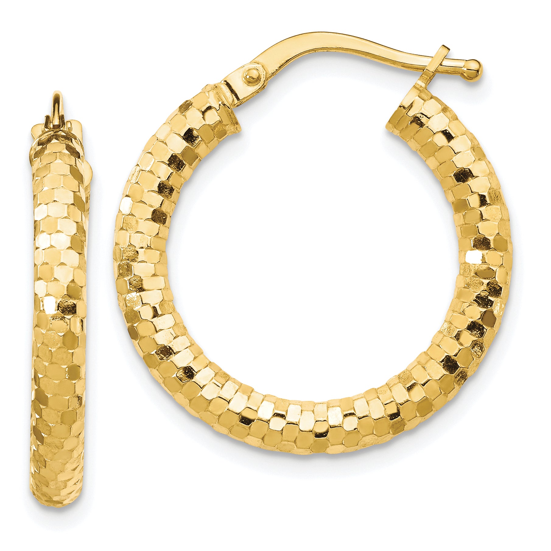 14K 3x22mm Diamond-cut Hoop Earrings Main image