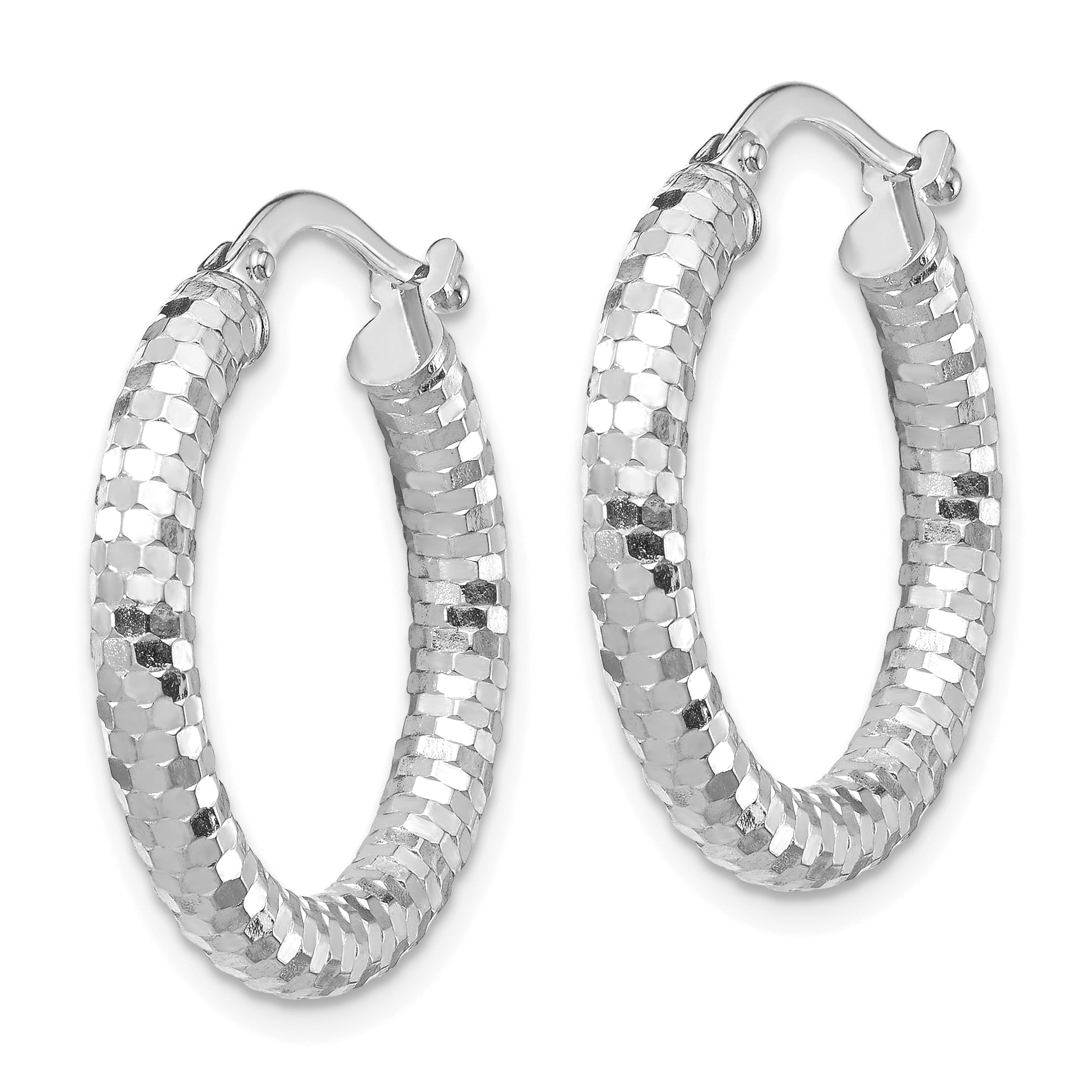 14k White Gold 3x22mm Diamond-cut Hoop Earrings Secondary image