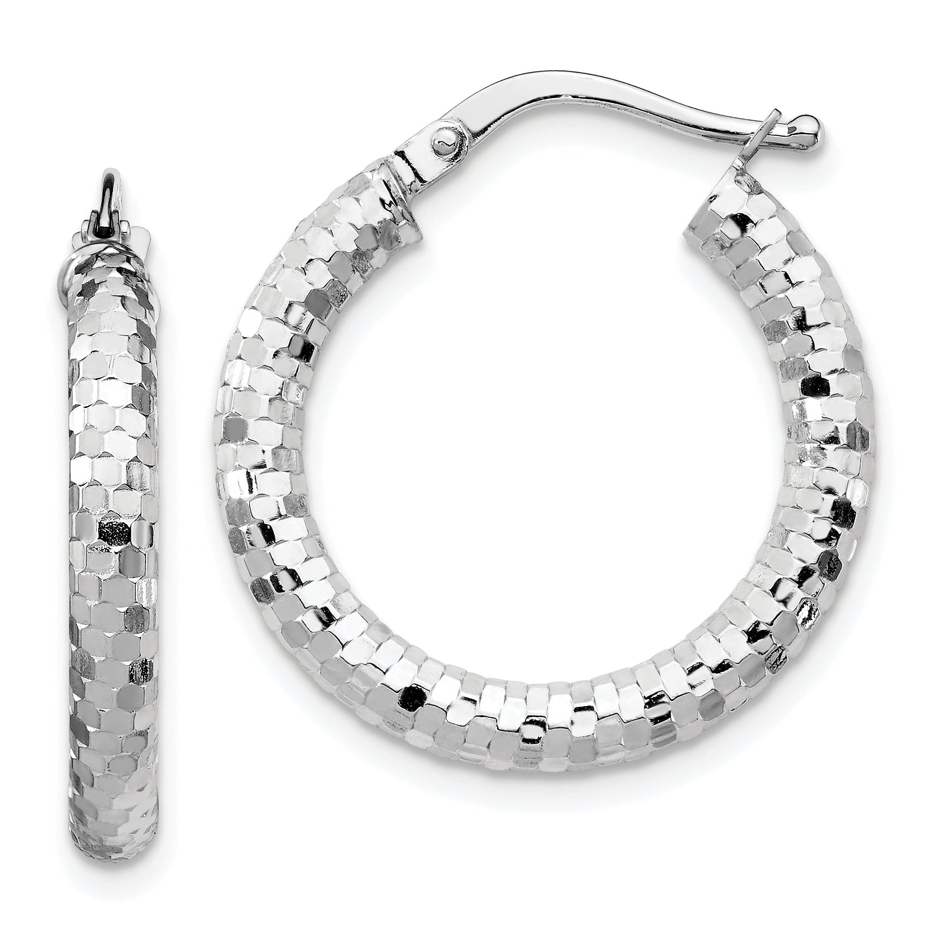 14k White Gold 3x22mm Diamond-cut Hoop Earrings Main image