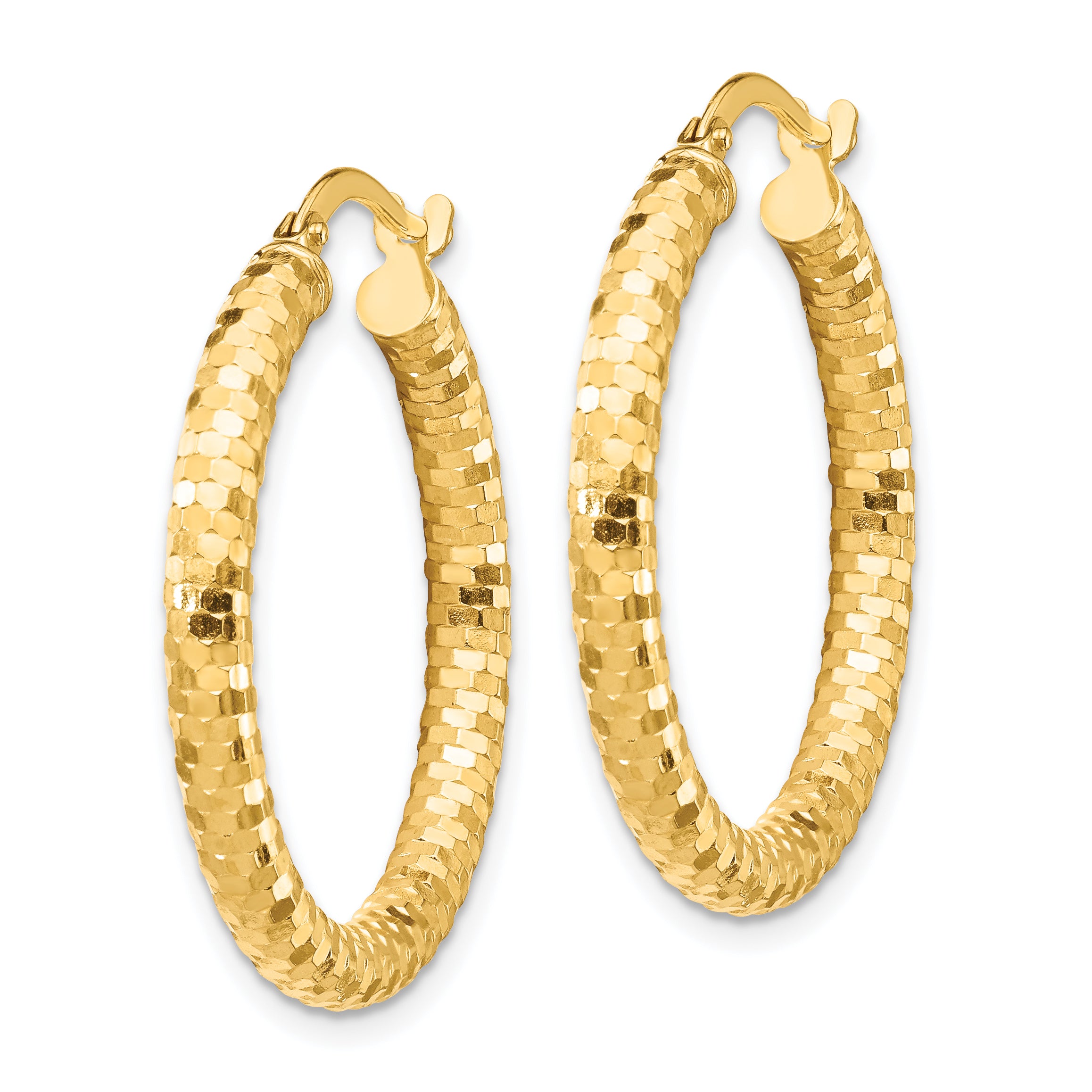 14K 3x27mm Diamond-cut Hoop Earrings Secondary image