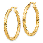 14K 3x32mm Diamond-cut Hoop Earrings