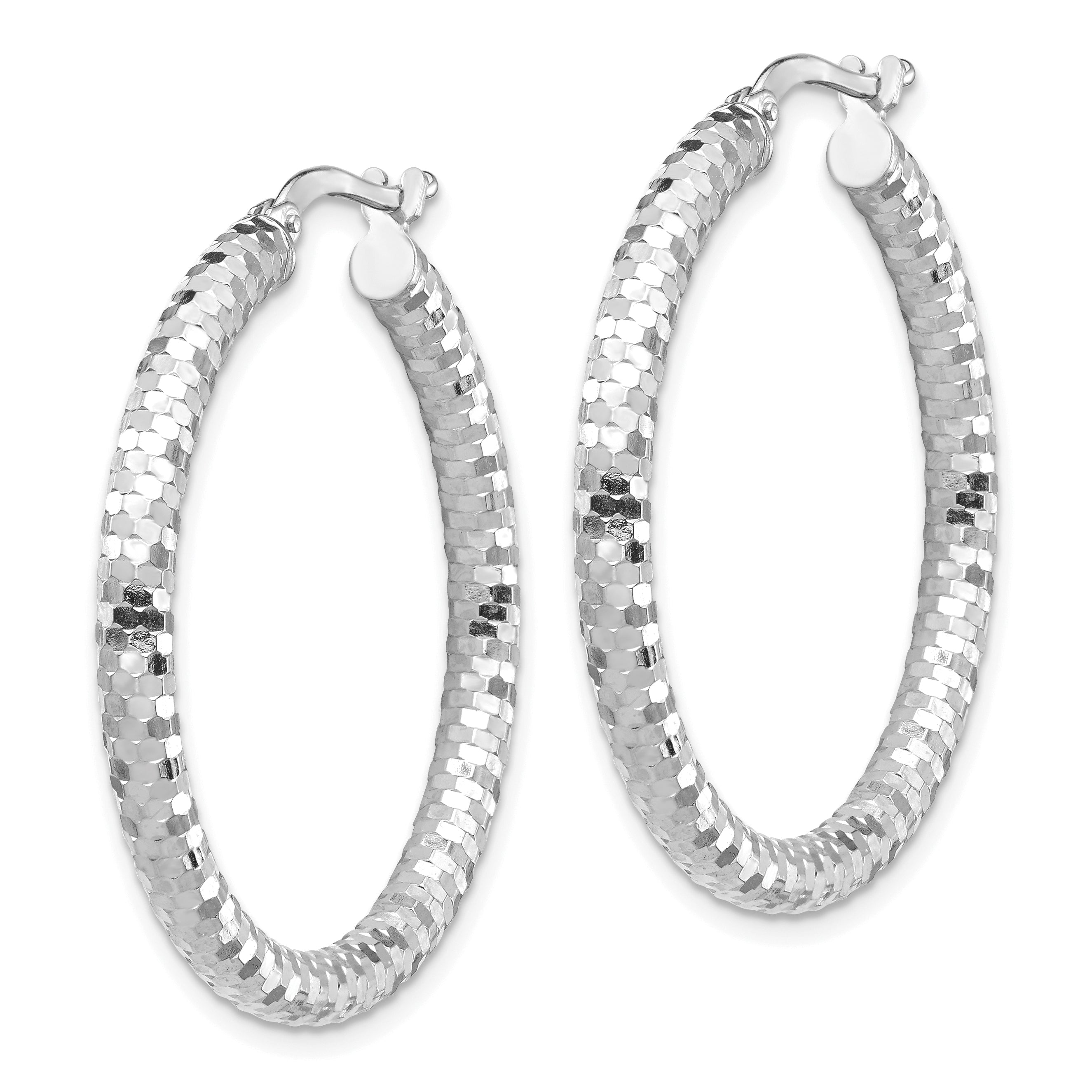 14k White Gold 3x32mm Diamond-cut Hoop Earrings Secondary image