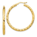 14K 3x38mm Diamond-cut Hoop Earrings