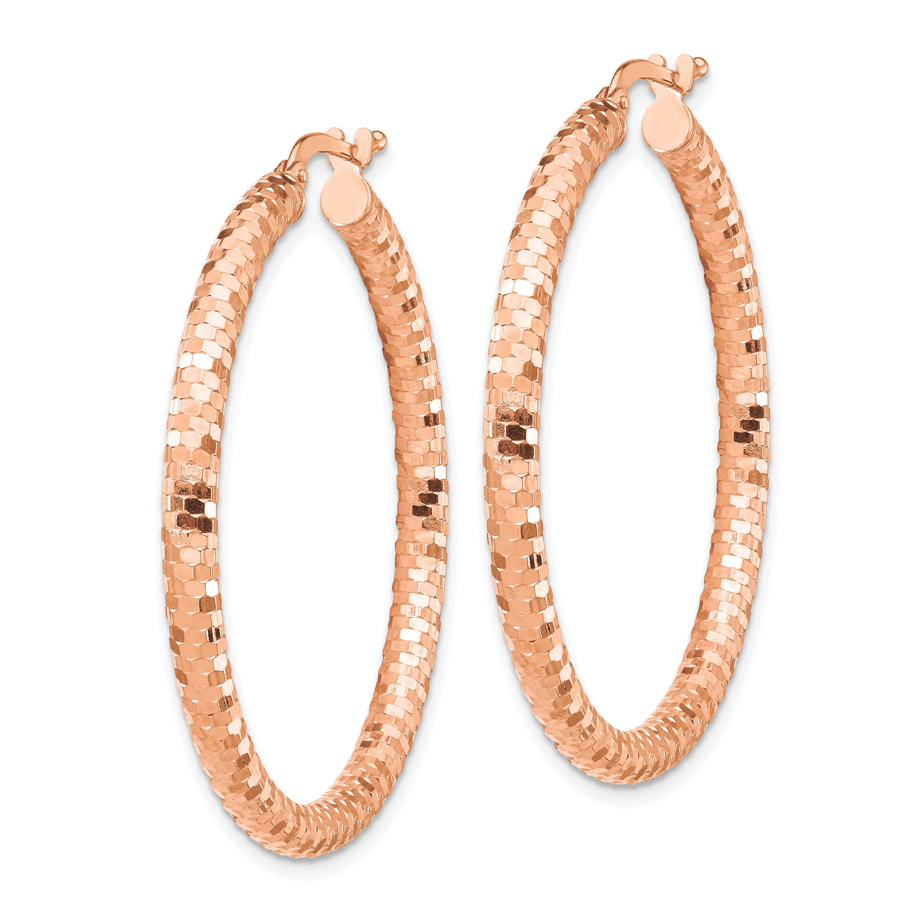 14k Rose Gold 3x38mm Diamond-cut Hoop Earrings Secondary image