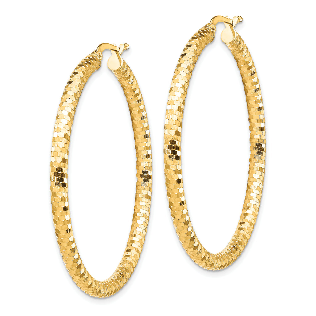 14K 3x35mm Diamond-cut Hoop Earrings