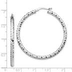 14k White Gold 3x35mm Diamond-cut Hoop Earrings
