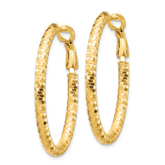 14K 3mm Medium Diamond-cut Oval Omega Back Hoop Earrings