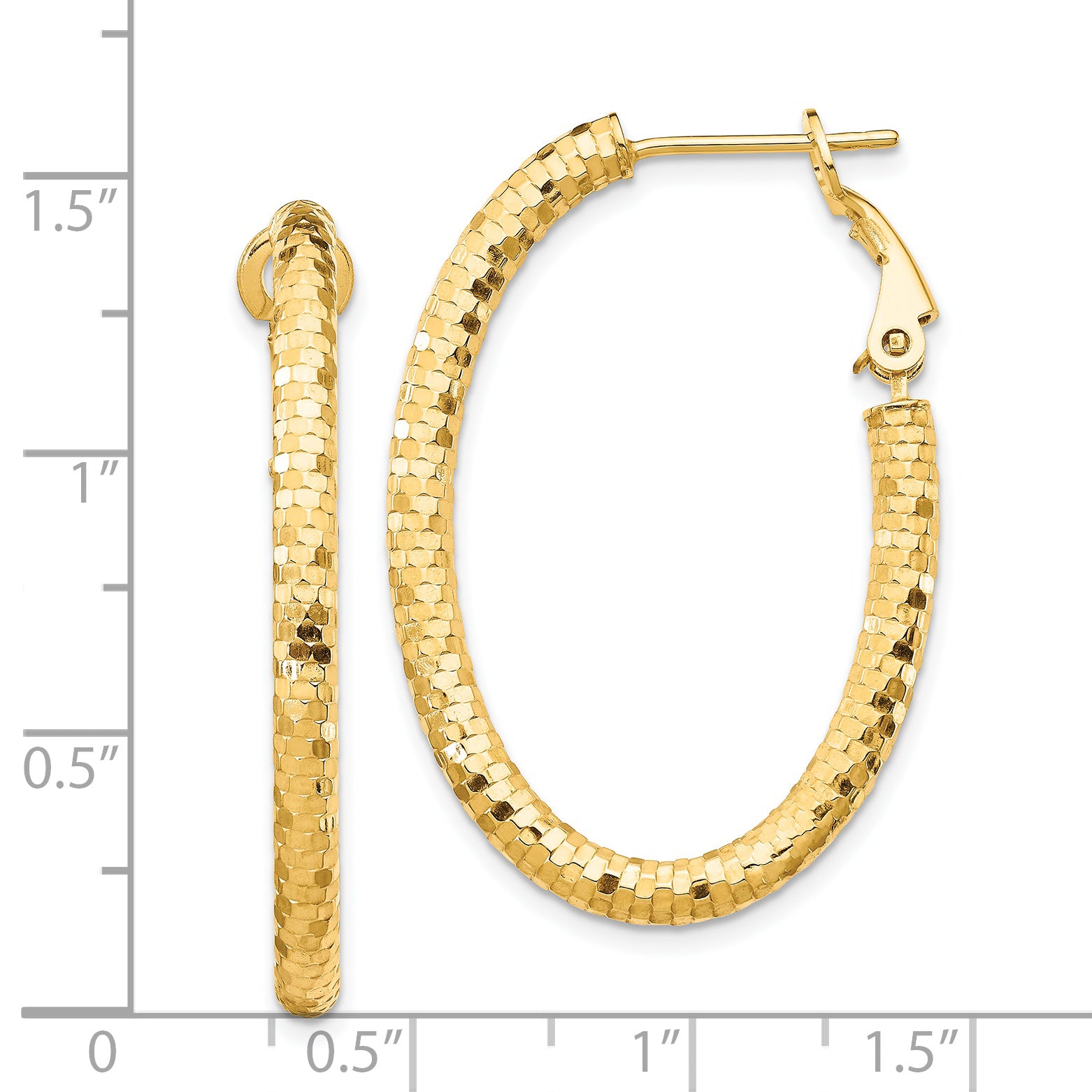 14K 3mm Medium Diamond-cut Oval Omega Back Hoop Earrings
