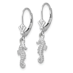 14K White Gold 3-D Seahorse Leverback Earrings