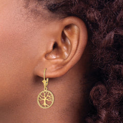 14K Tree of Life In Round Frame Leverback Earrings