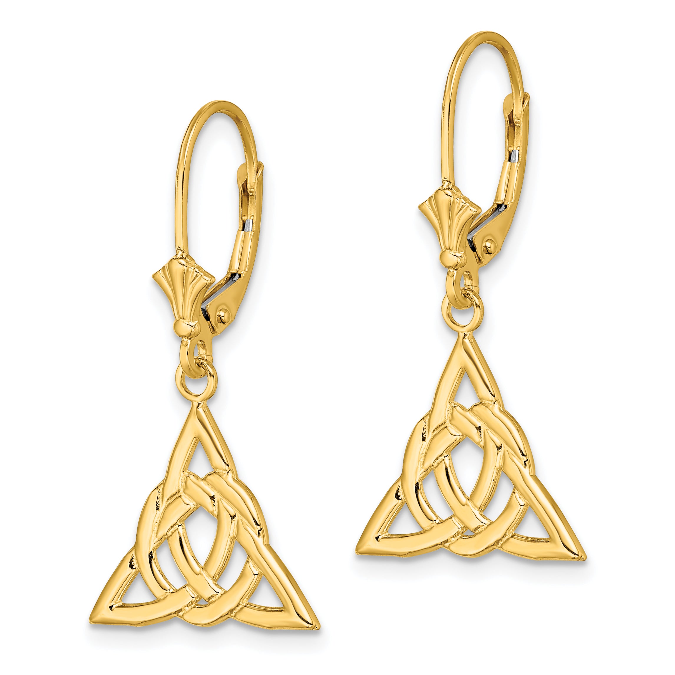 14K Small Celtic Trinity Knot Leverback Earrings