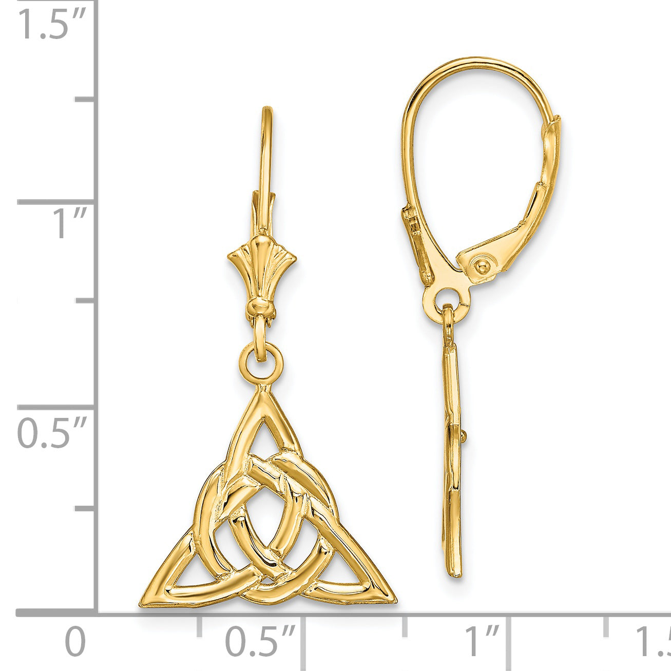 14K Small Celtic Trinity Knot Leverback Earrings