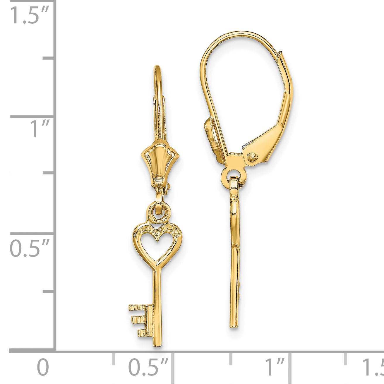 14K Polished Heart Key Leverback Earrings