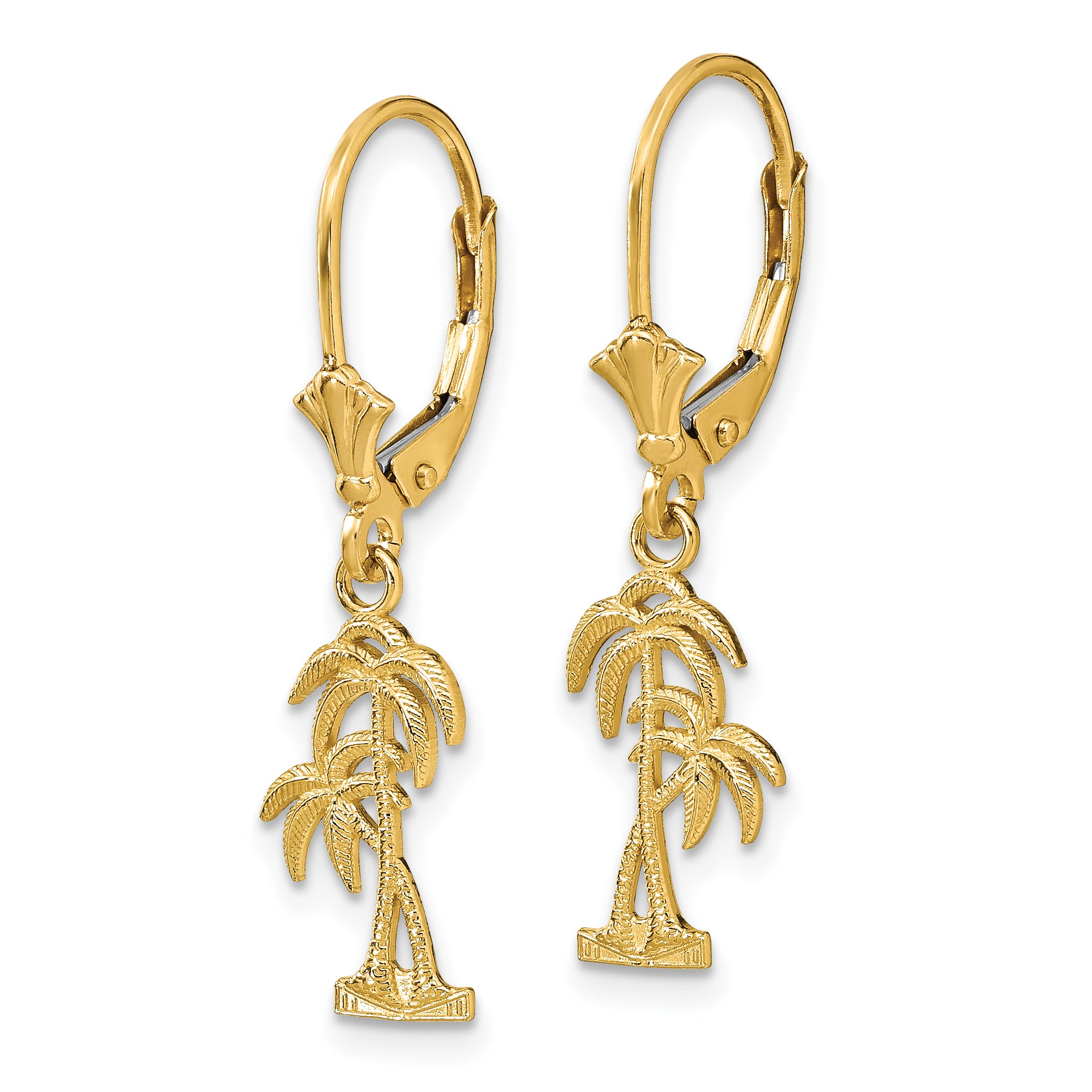 14K Palm Tree Leverback Earrings