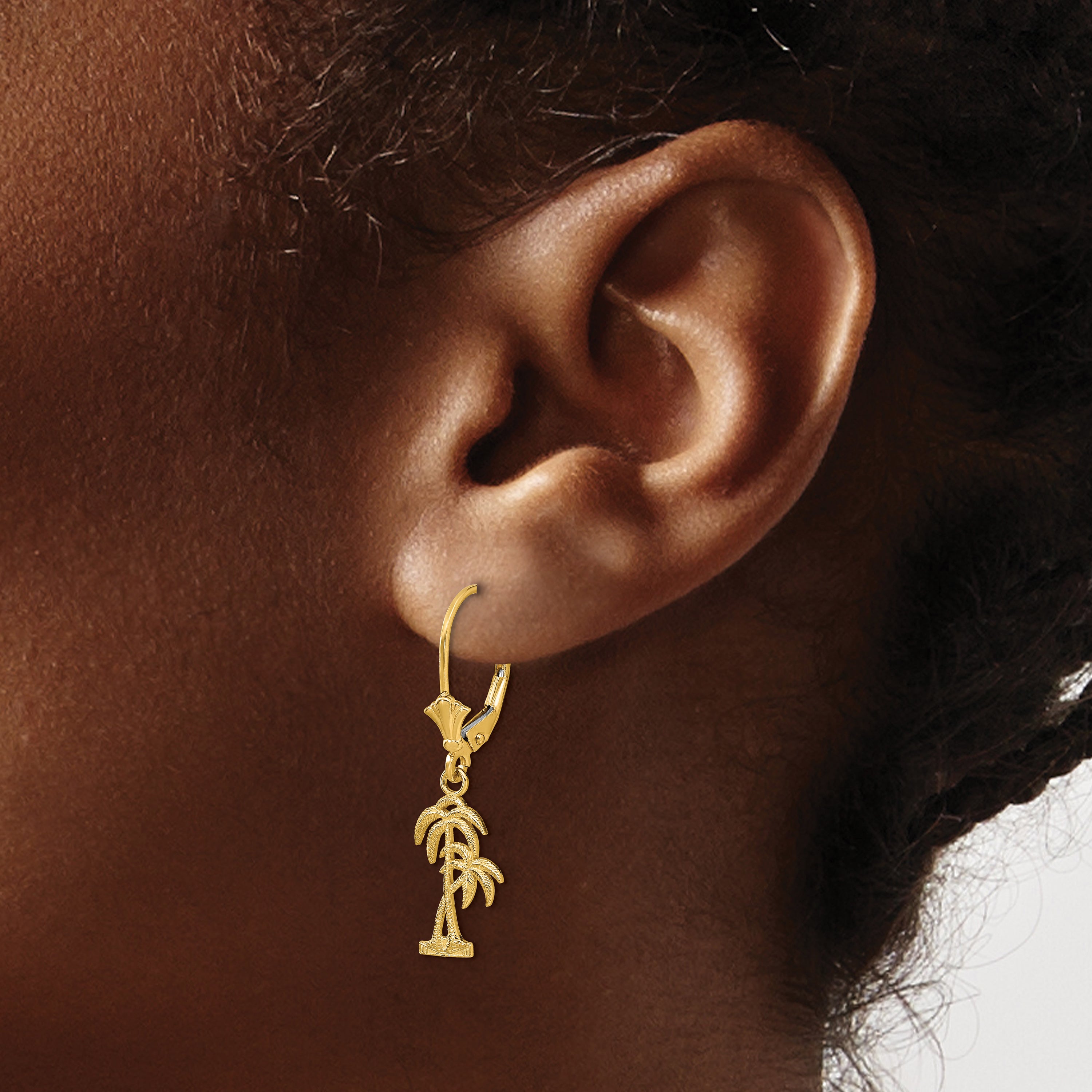 14K Palm Tree Leverback Earrings