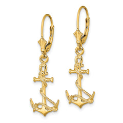 14K 3-D Anchor W/ Shackle and Entwined Rope Leverback Earrings