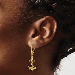 14K 3-D Anchor W/ Shackle and Entwined Rope Leverback Earrings