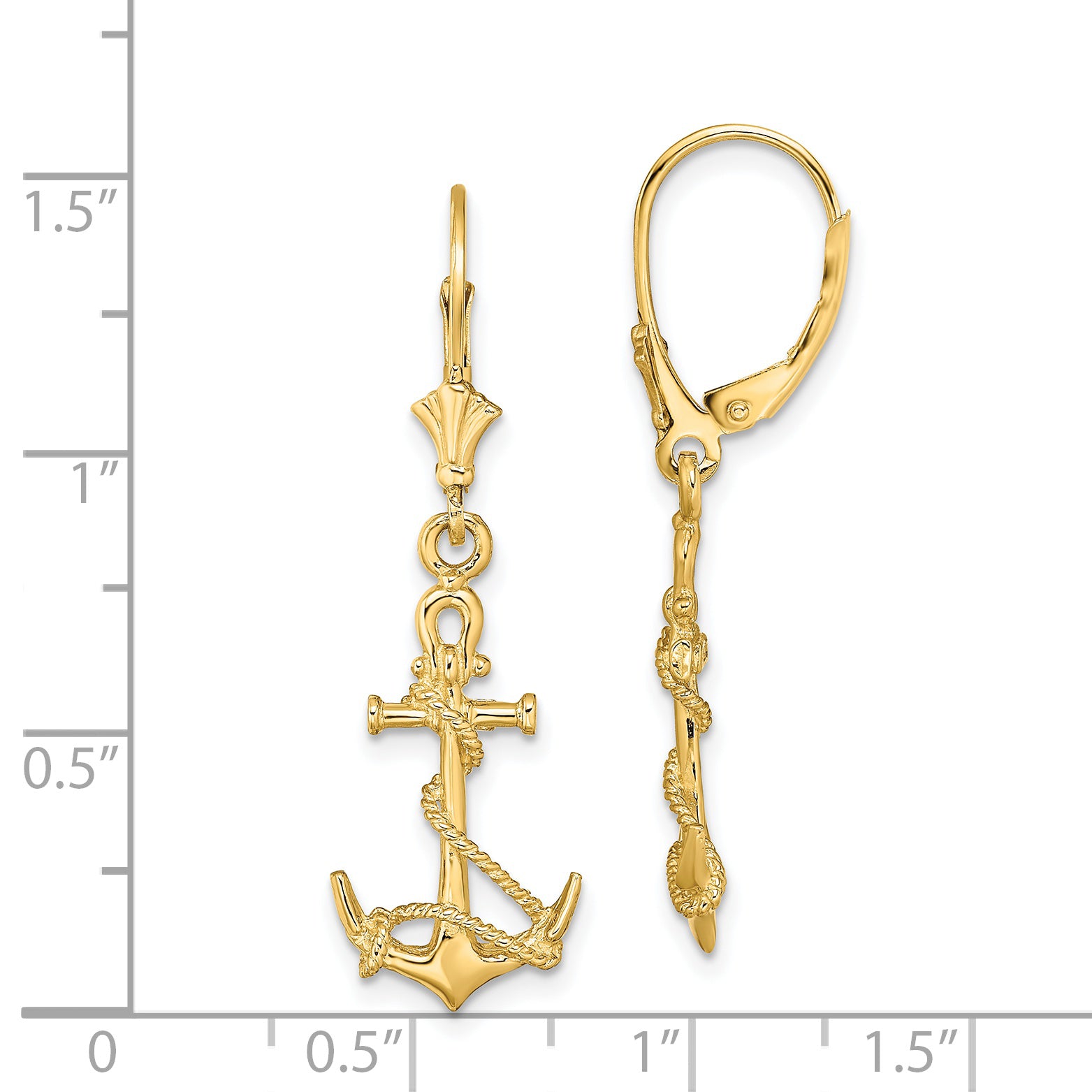14K 3-D Anchor W/ Shackle and Entwined Rope Leverback Earrings