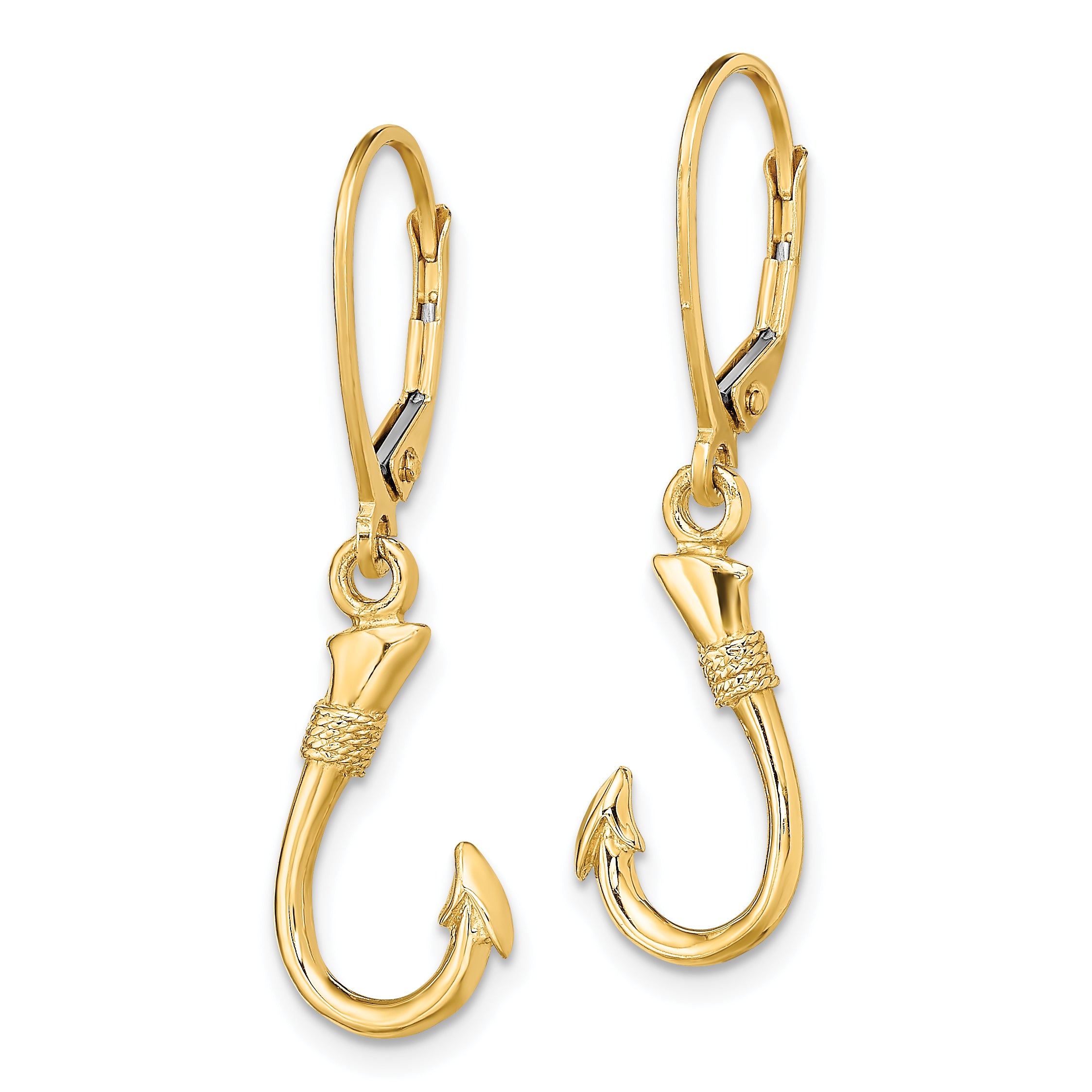 14K 3-D Fish Hook Leverback Earrings