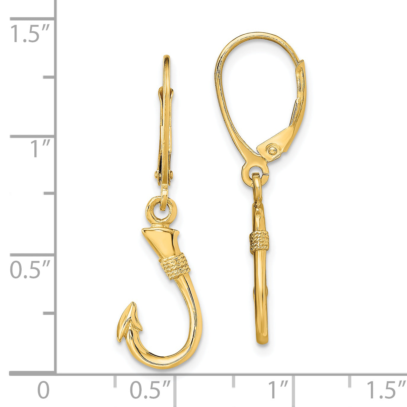 14K 3-D Fish Hook Leverback Earrings