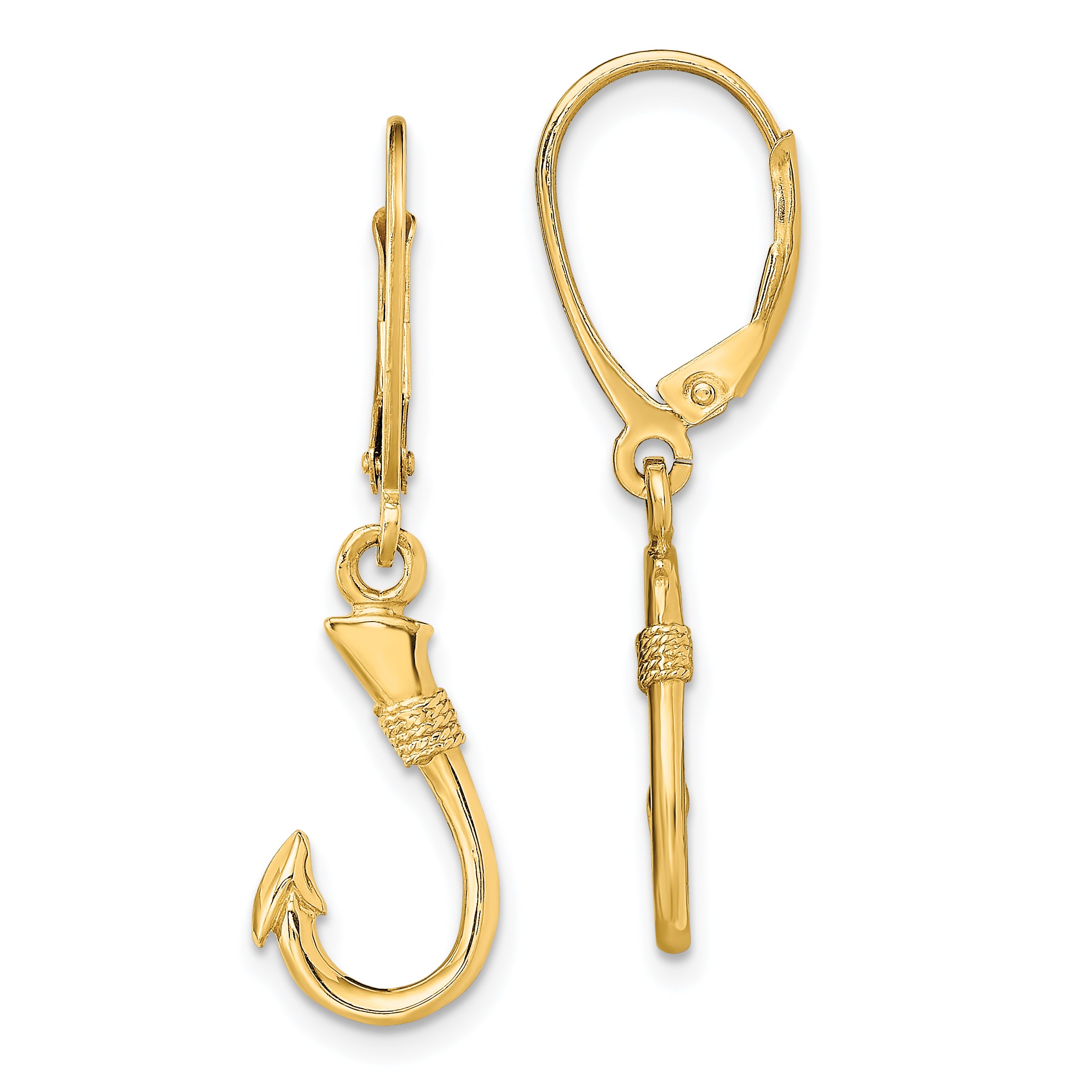 14K 3-D Fish Hook Leverback Earrings