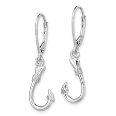 14K White Gold 3-D Fish Hook Leverback Earrings