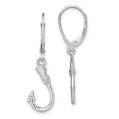 14K White Gold 3-D Fish Hook Leverback Earrings