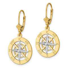 14K W/ Rhodium Nautical Compass Leverback Earrings