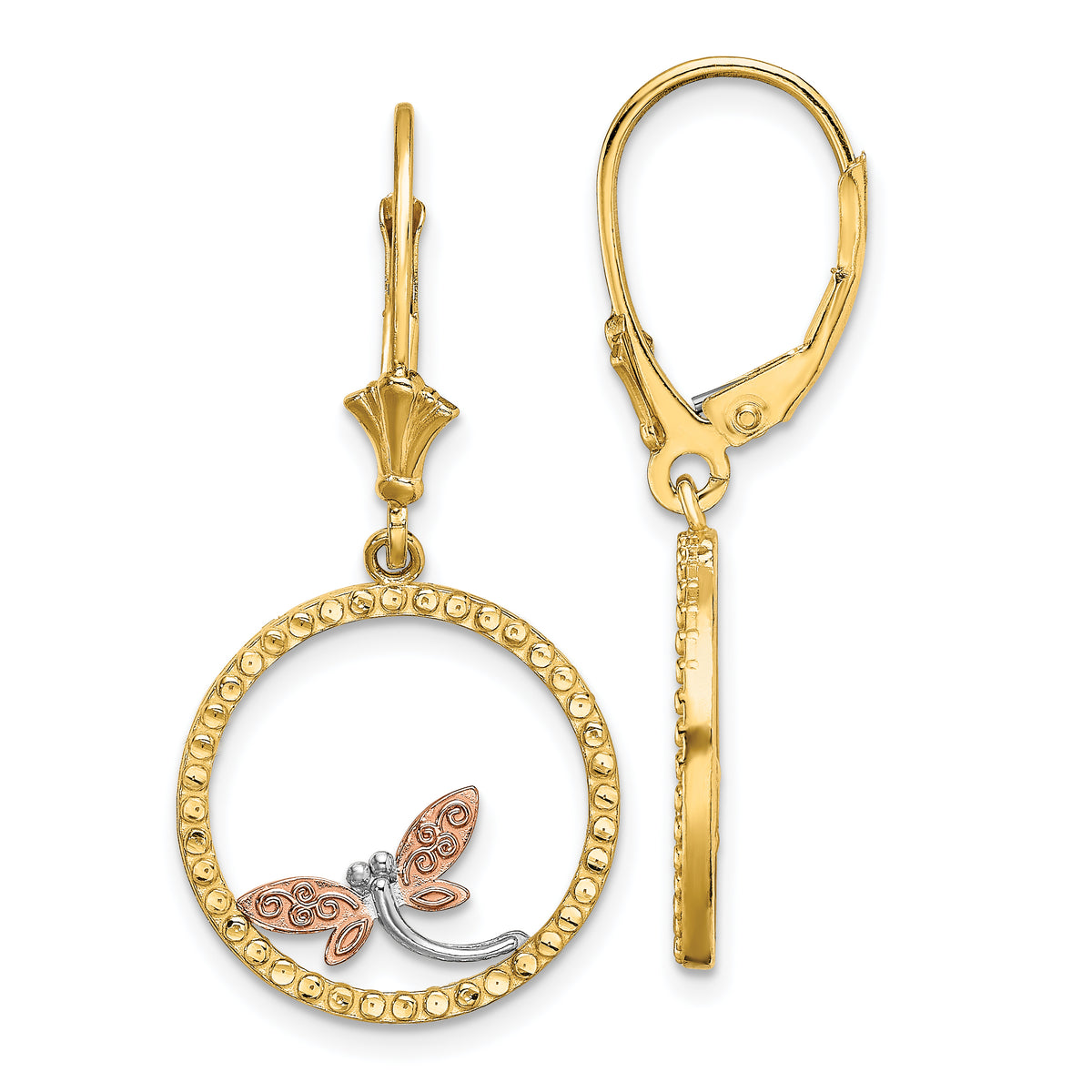 14K Two-Tonew/White Rhodium D/C Dragonfly Earrings