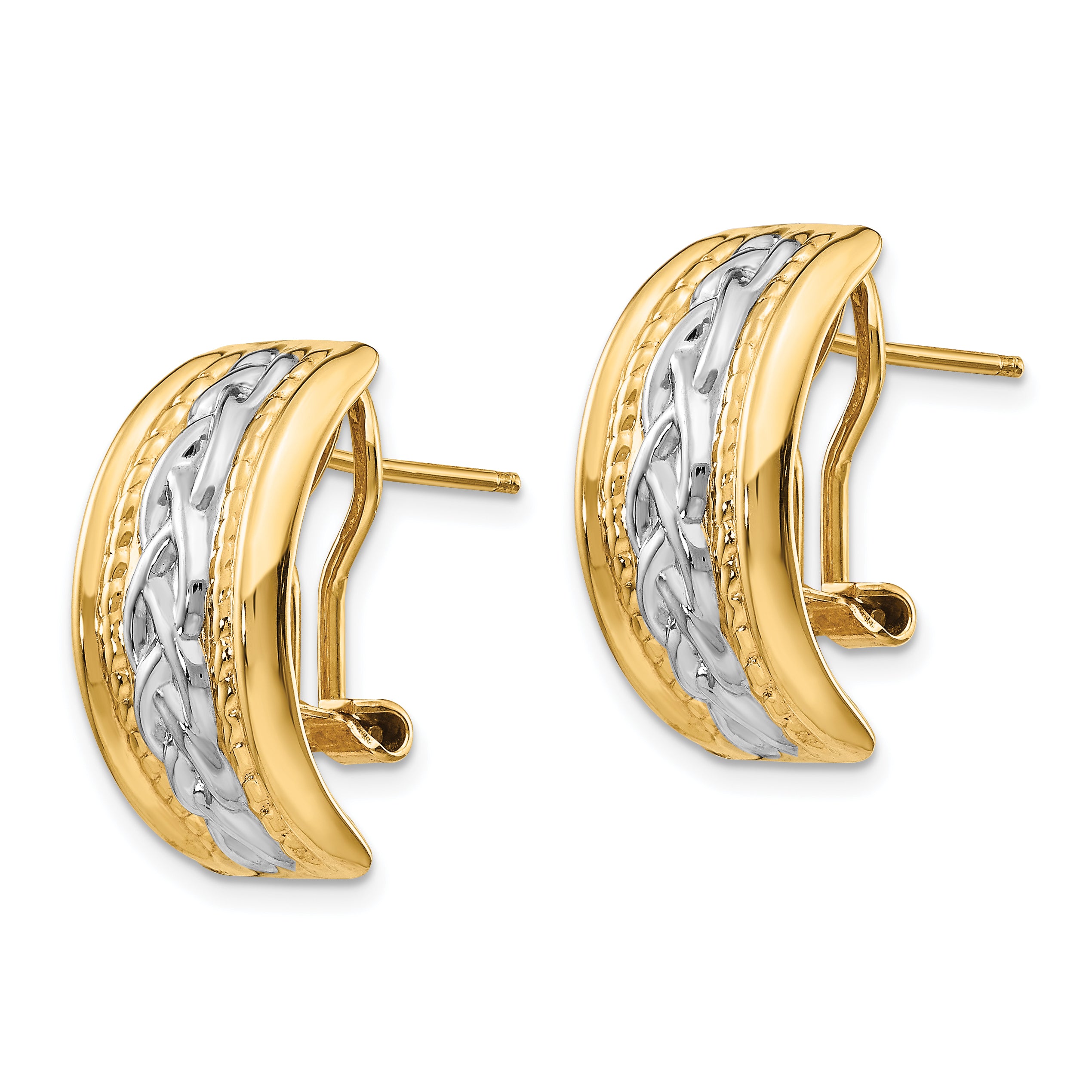 14k Polished & Rhodium Omega Back Post Earrings Secondary image